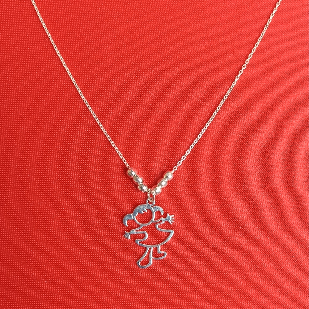 925 Sterling‎ Silver Genuine Beads Necklace with Silver Little Girl Pendant